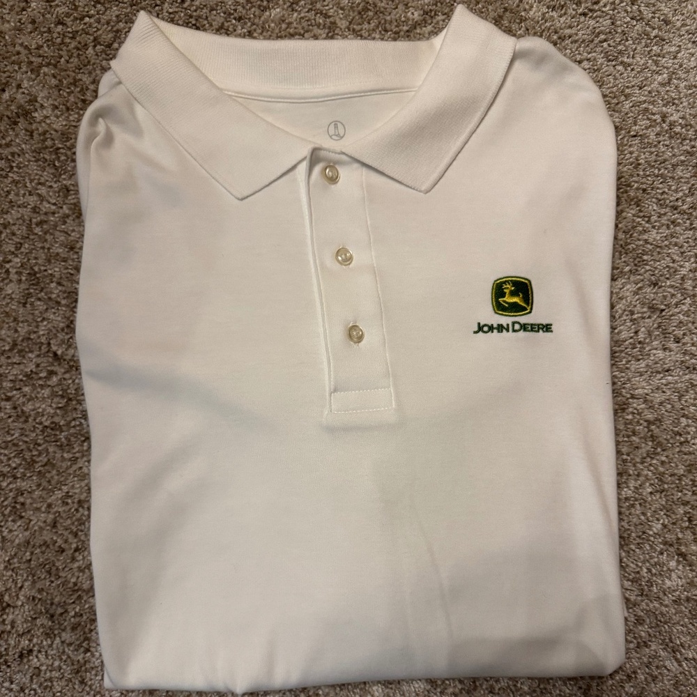 New w/o Tags Land's End John Deere Men's White Short Sleeve Polo Shirt sz 2XL